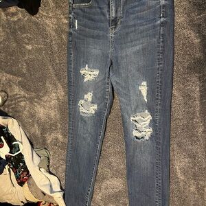 American Eagle Outfitters Blue Skinny Jeans with Distressed Details